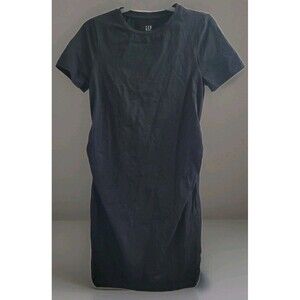 Gap Maternity Ruched T-Shirt Dress True Black Size XL Cotton Blend Short Sleeve